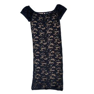 Guess Lace Bodycon Black and Nude Mini Dress Size XS/S